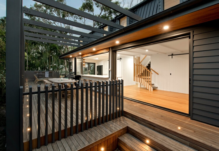 Grey fenced patio area