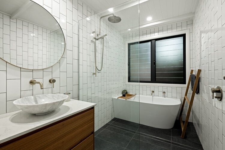 White and grey tiled bathroom