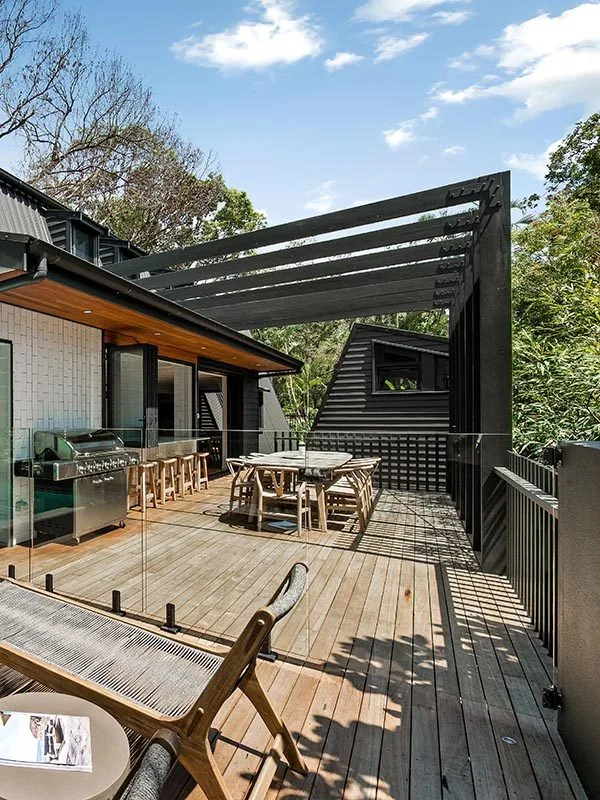 Side view of deck and patio